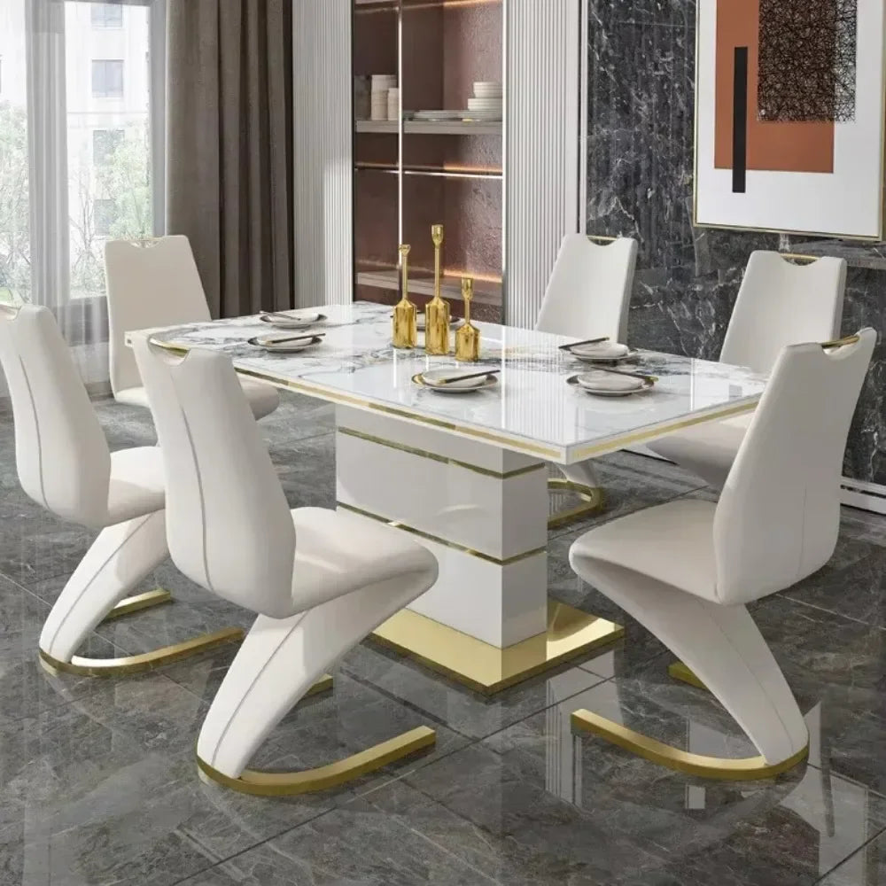 Marble Square Dining Table Set 4 Chairs and  6 Chairs,modern Luxury Gold with 6 Seater Restaurant Dining Room Furniture - view 3