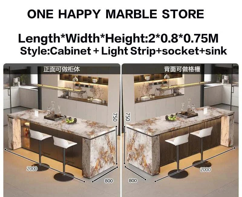 Marble kitchen counter with dimensions and product details from One Happy Marble Store.