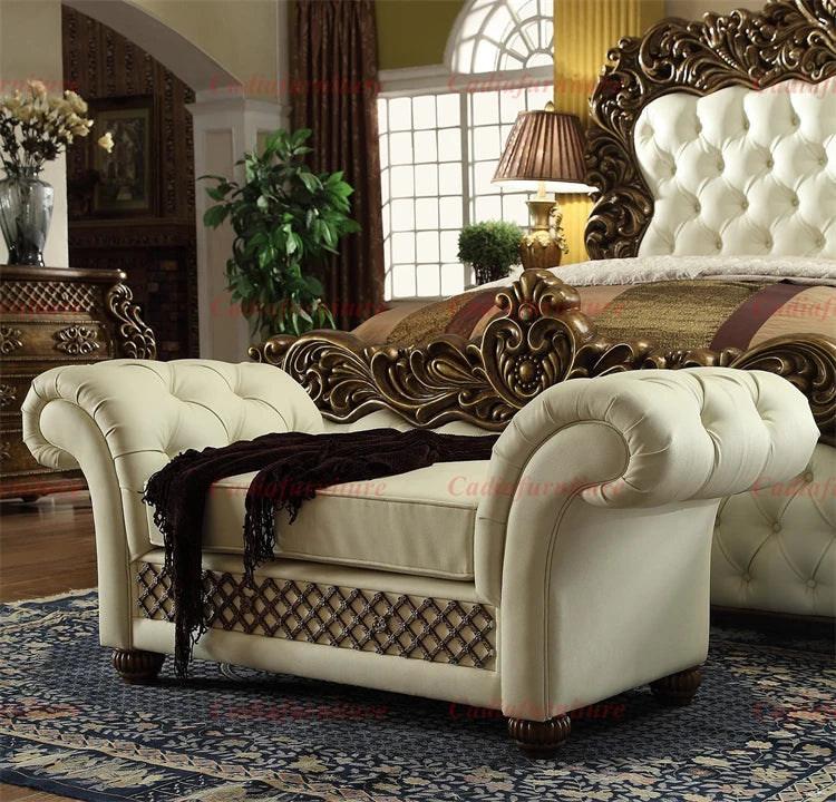 Hand-Carved American Bedroom Furniture Set | King Bed, Leather & Solid Wood