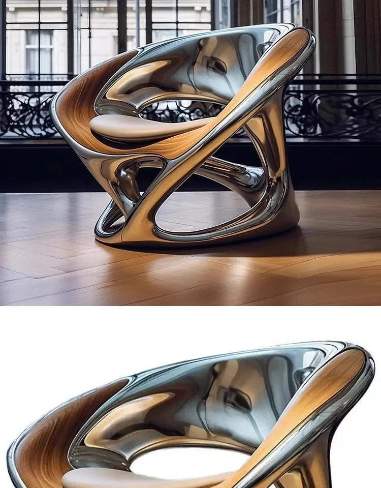 MX Nordic Designer Creative Leisure Chair Living Room Balcony Single Sofa Negotiation Chair Hollow Electroplating Chair