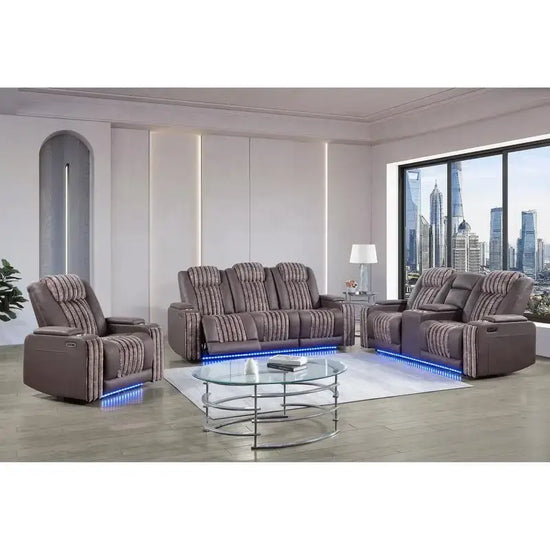 3-Piece Power Reclining Sofa Loveseat Recliner Set with Power Headrest LED Lights and More - power reclining sofa set with LED lights.