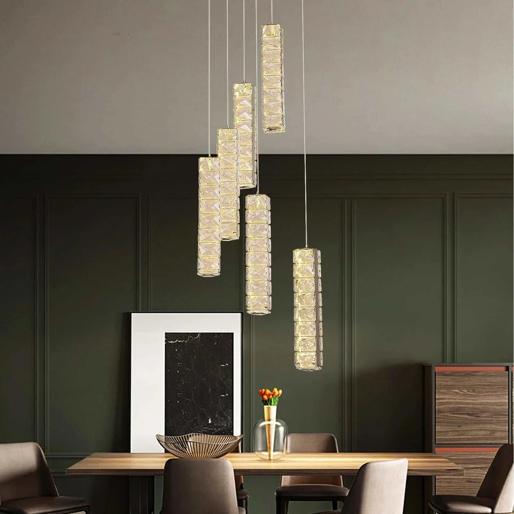 VETRULUS Nordic K9 Crystal LED chandelier with metal craftsmanship and sparkling crystals over dining table in modern room