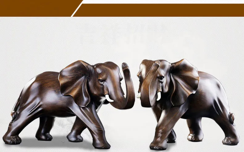 Simulated Animal Sculpture Imitation Wood Elephant Statue Resin Crafts Desk Decoration Ornaments Furnishings