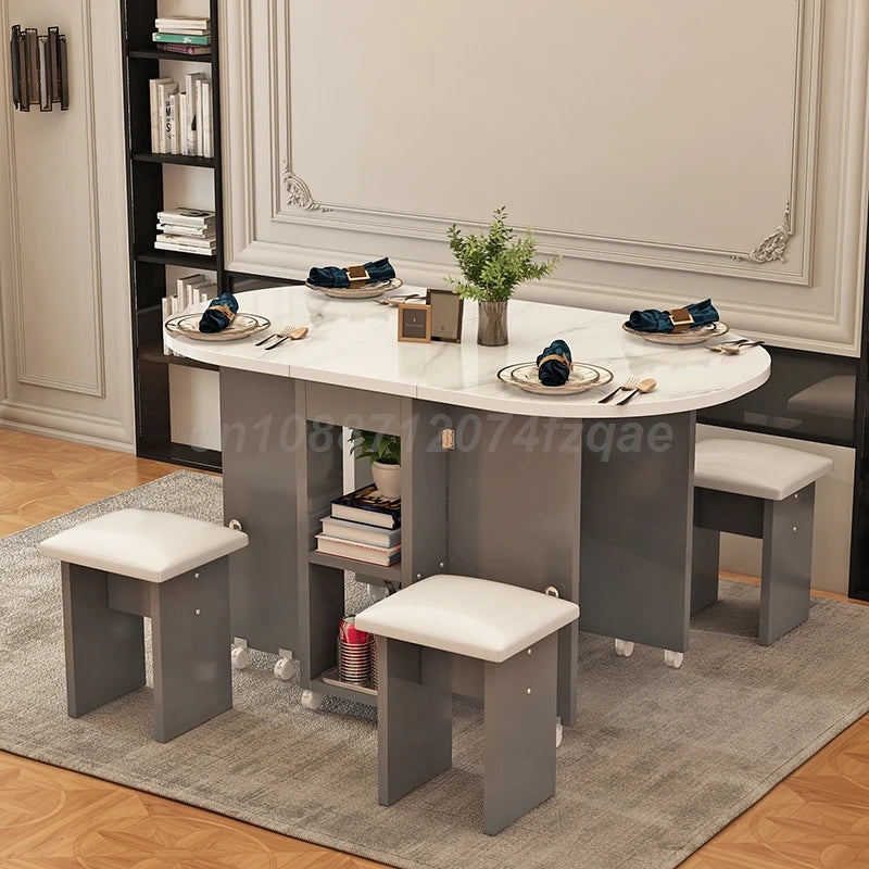 Folding Dining Table Movable Table Set For Dining Room, Apartment, Living Room