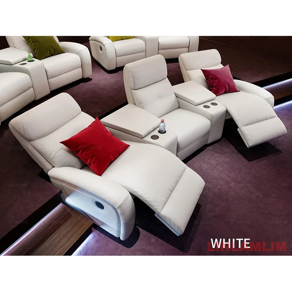 Modern Luxury Home Theater Recliner Sofa, Genuine Leather 3+2 Seating