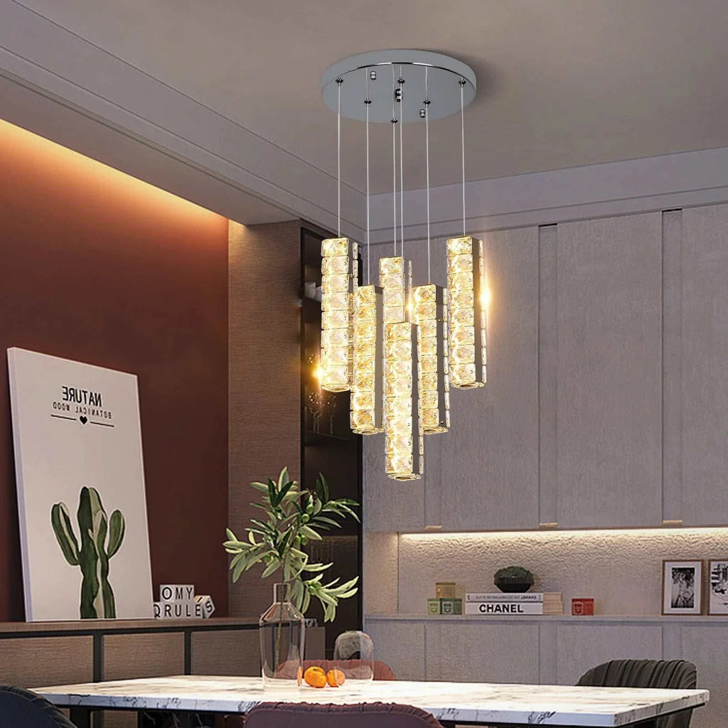 VETRULUS Nordic K9 crystal LED chandelier with metal craftsmanship illuminating modern living space