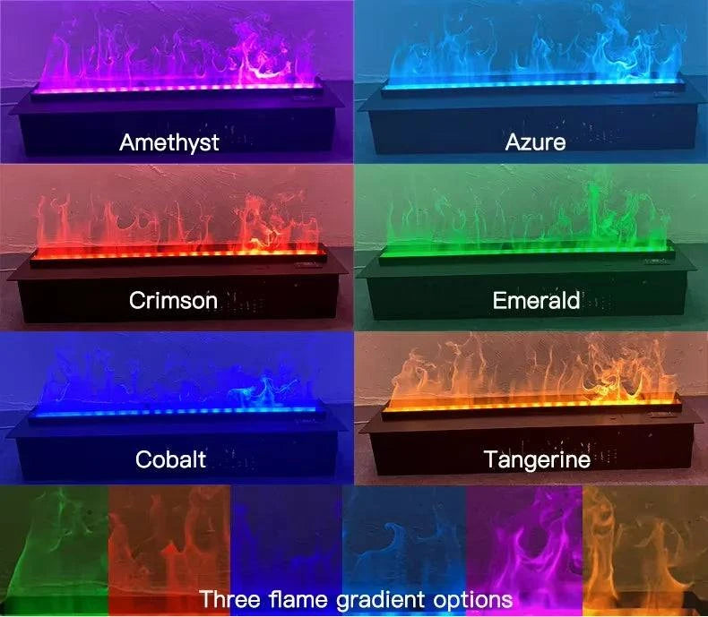 Colorful flame gradient display with labels on a purple background