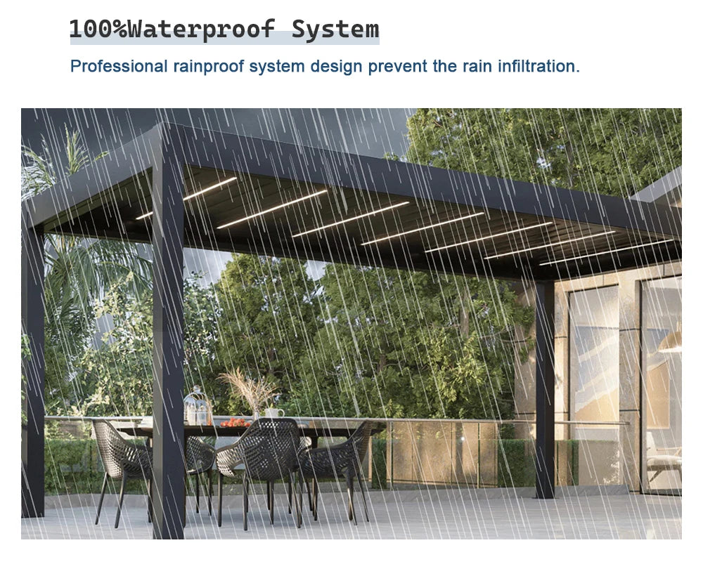 Luxury Aluminum Louvered Pergola Outdoor Patio Terrace Gazebo Electric Sunshade Waterproof UV Resistant Weatherproof Durable - view 16