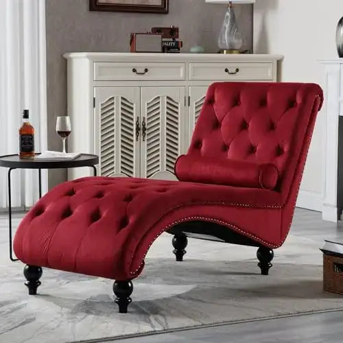 Velvet Chaise Lounge Indoor,Button-Tufted Upholstered Chaise Lounge Chair with Pillow for Bedroom Living Room, Customized.