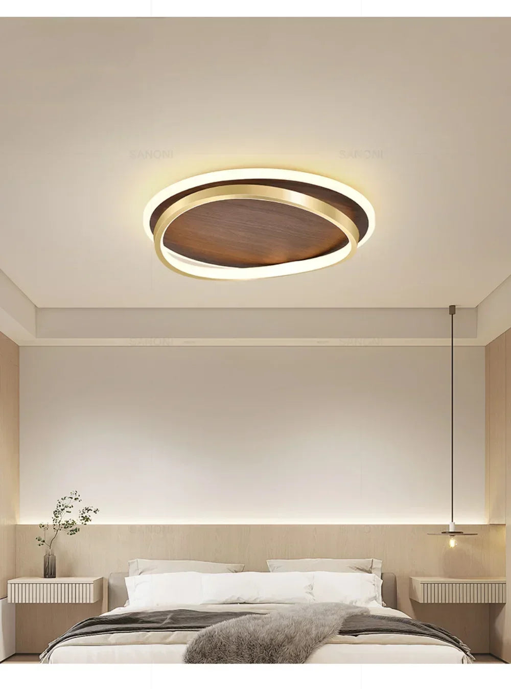 DAMIASMIL LED Modern Ceiling Lamp Creative Round Walnut Wood Color Ceiling Light for Bedroom Study Restaurant Lighting Lustre - view 22