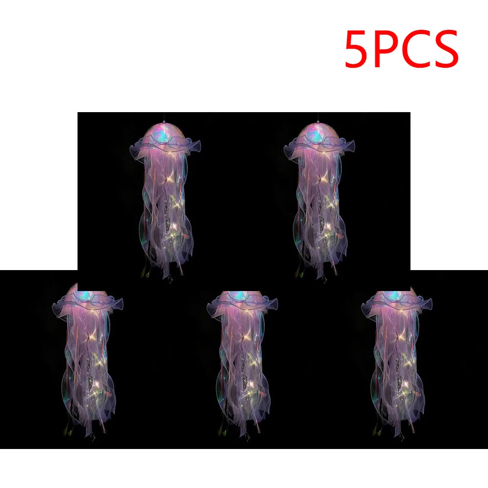 5PCS Jellyfish Bedroom Night Light Lamp with Ribbon & Bead for Girl Room Decor