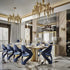 High End Modern Luxury Dining Table Marble Top Golden Stainless Steel Dinning Table Set for Kitchen Hotel Villa interior design.