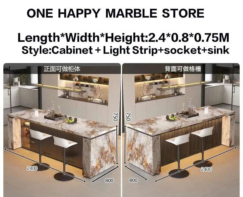 Marble kitchen island with dimensions and product details from One Happy Marble Store.