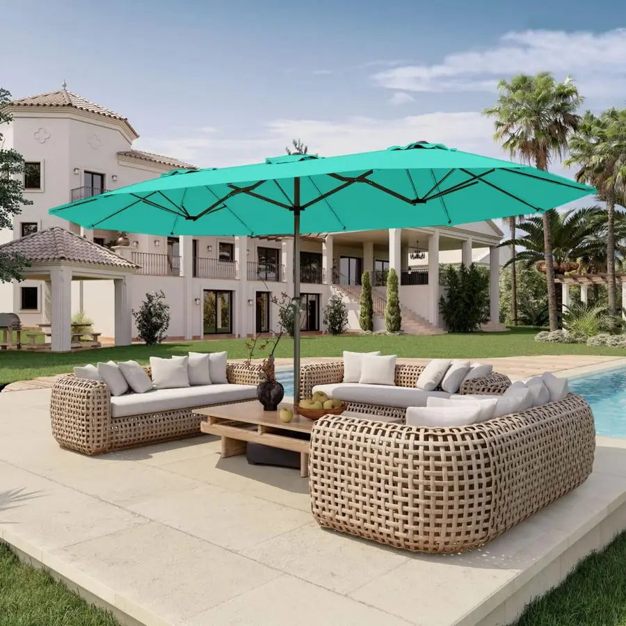 Double Sided Patio Umbrella with Base Included Large Outdoor Market Umbrella with Crank Handle, UV Resistant Canopy, Sturdy Fram - view 1
