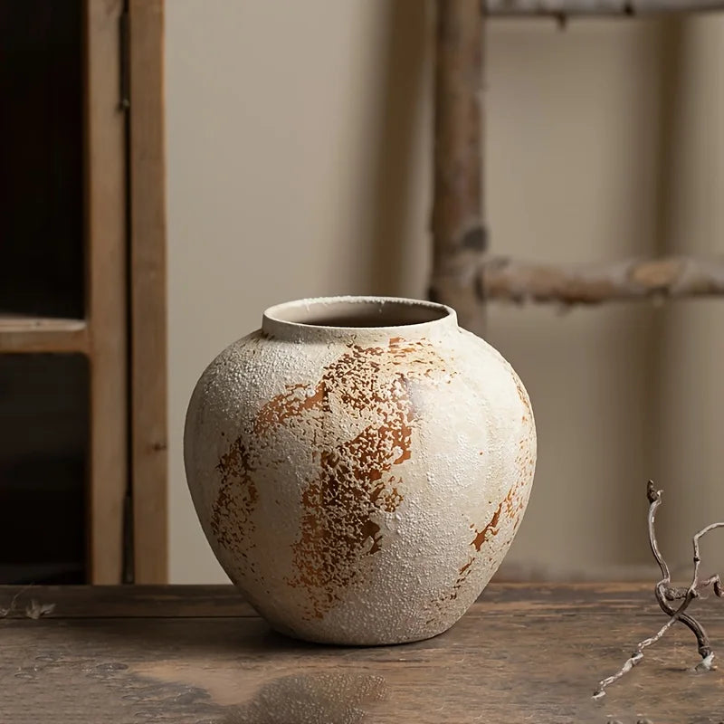 Retro Ceramic Planter | White Spotted Flower Pot
