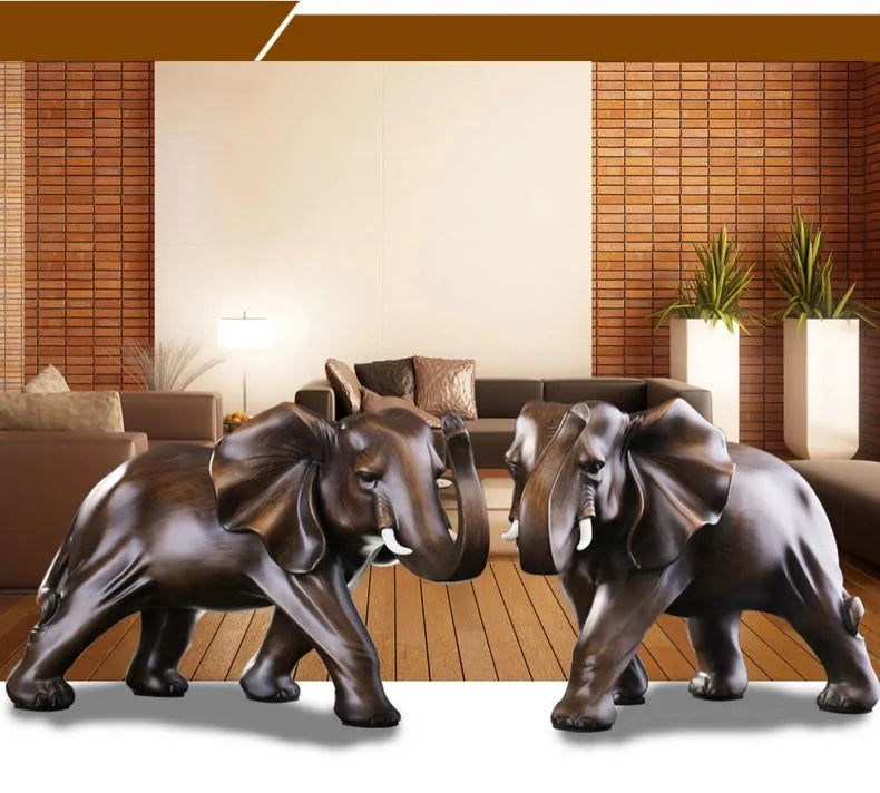 Simulated Animal Sculpture Imitation Wood Elephant Statue Resin Crafts Desk Decoration Ornaments Furnishings