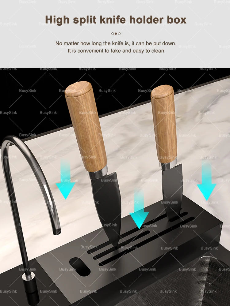 Stainless Steel Kitchen Sink with Waterfall. Digital Display Multifunctional