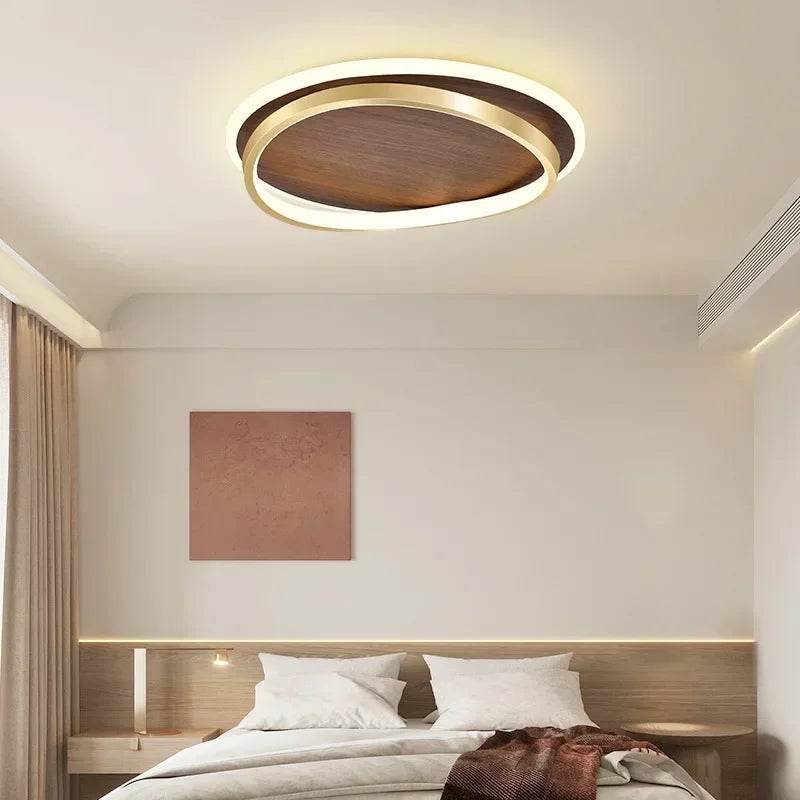 DAMIASMIL LED Modern Ceiling Lamp Creative Round Walnut Wood Color Ceiling Light for Bedroom Study Restaurant Lighting Lustre - view 4