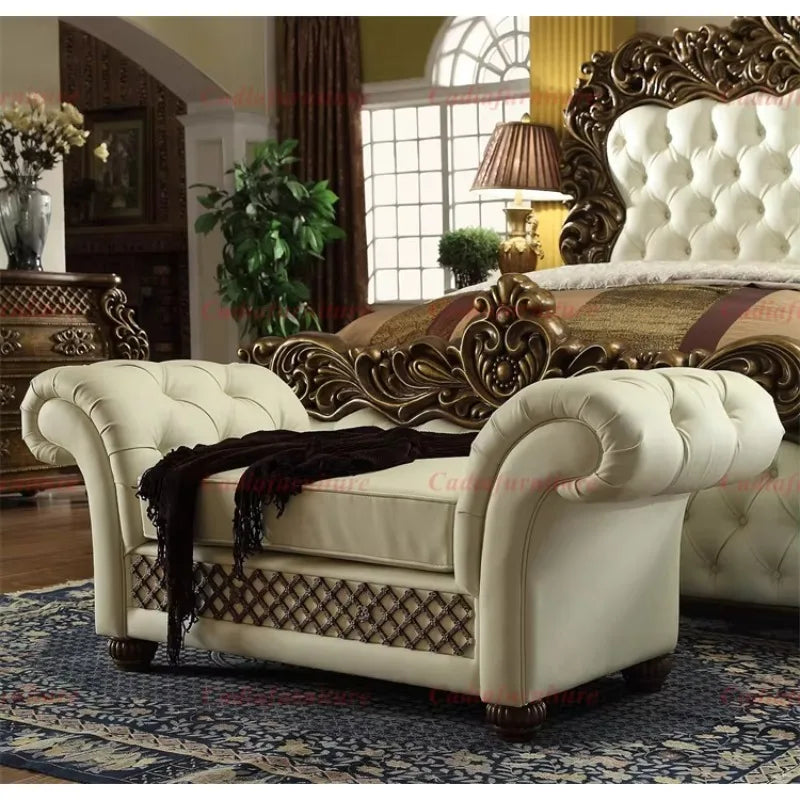 Hand-Carved American Bedroom Furniture Set | King Bed, Leather & Solid Wood