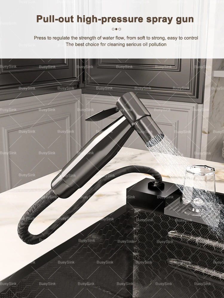 Stainless Steel Kitchen Sink with Waterfall. Digital Display Multifunctional