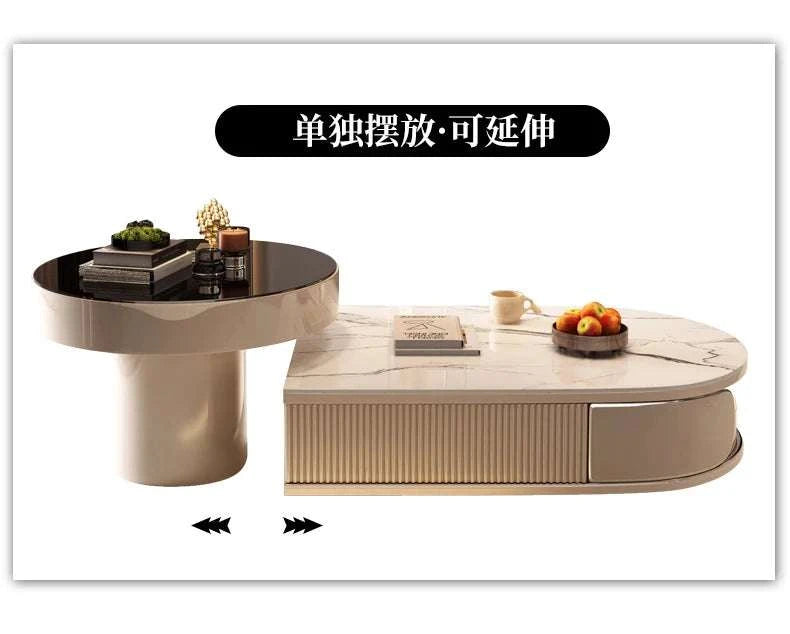 Modern coffee table with decorative items on a white background