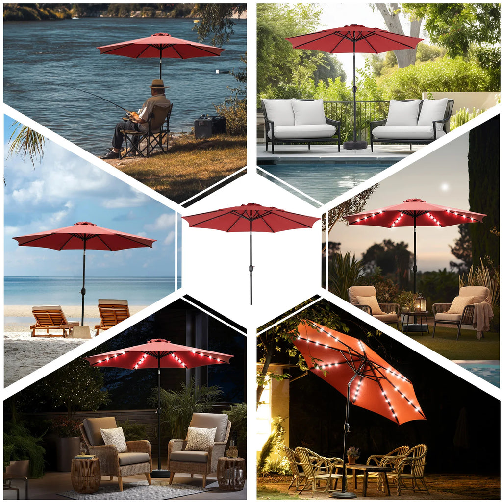 JHK 10FT Solar Patio Umbrella with 32 LED Lights UV-Resistant Outdoor Table Umbrella with Tilt and Crank for Backyard Garden - view 5
