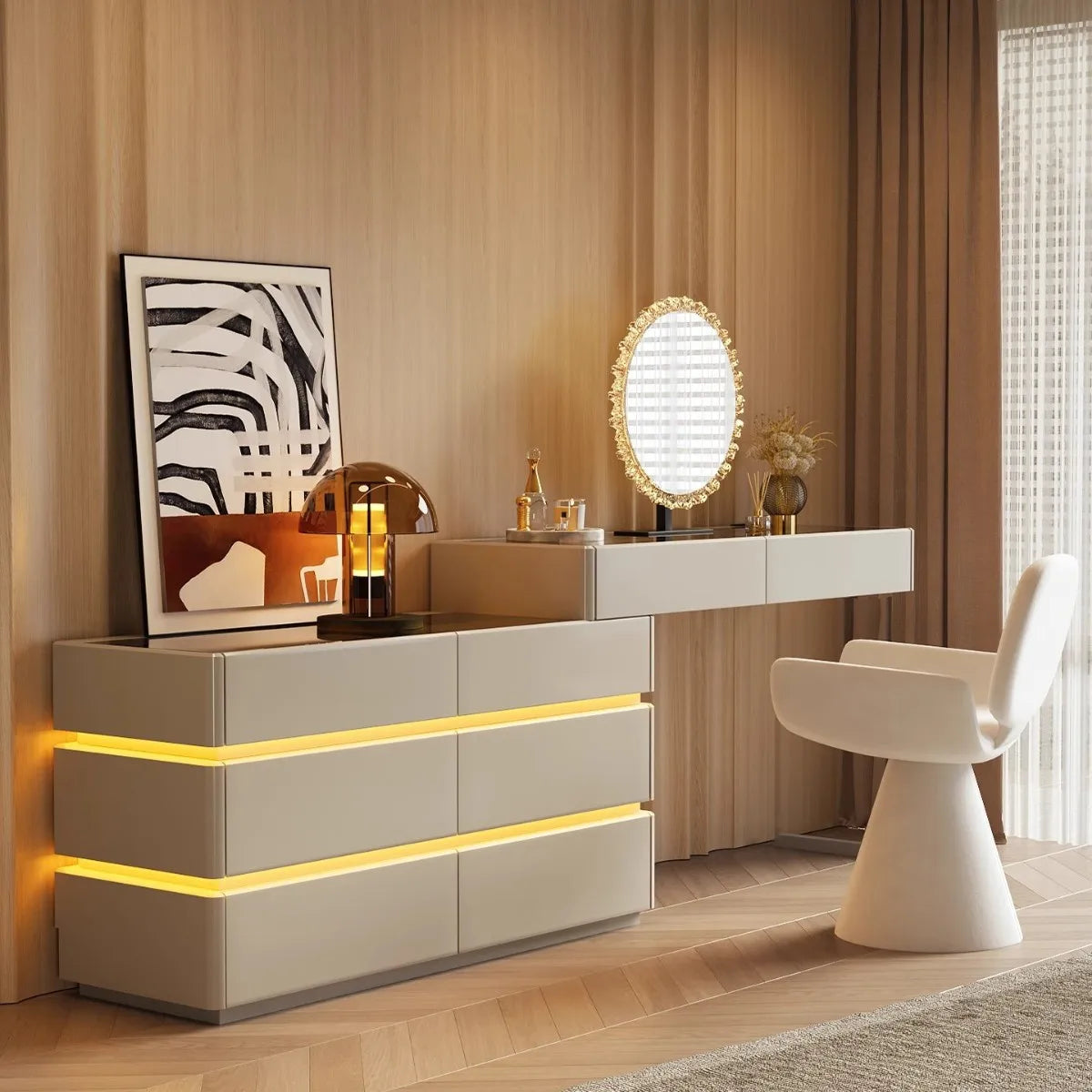 Nordic Solid Wood Dressers Bedroom Modern Dressing Table Drawer Integrated Home Small Apartment Makeup Table with LED Mirror - view 4