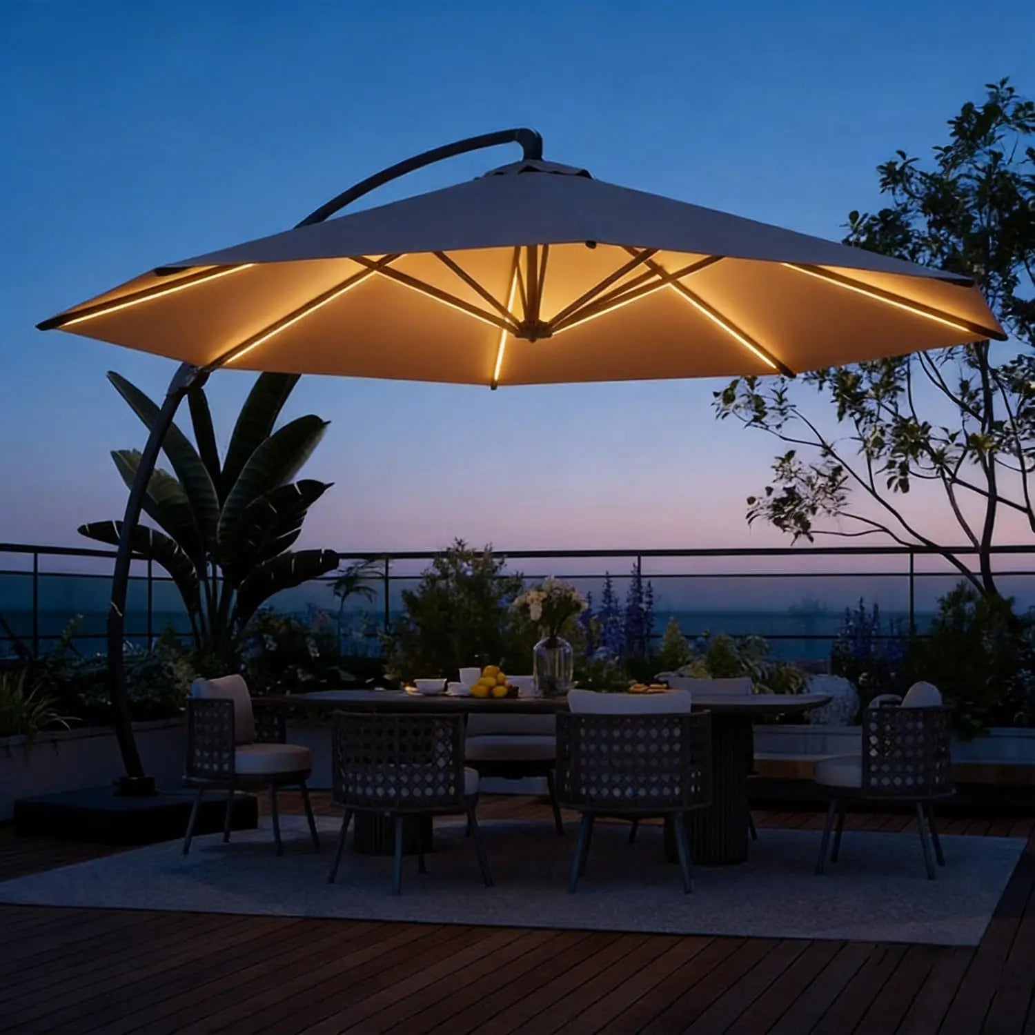11 FT Cantilever Umbrella with Base Included, Patio Large Aluminum Offset Umbrella Windproof with 360°Rotation,, Customized - view 14