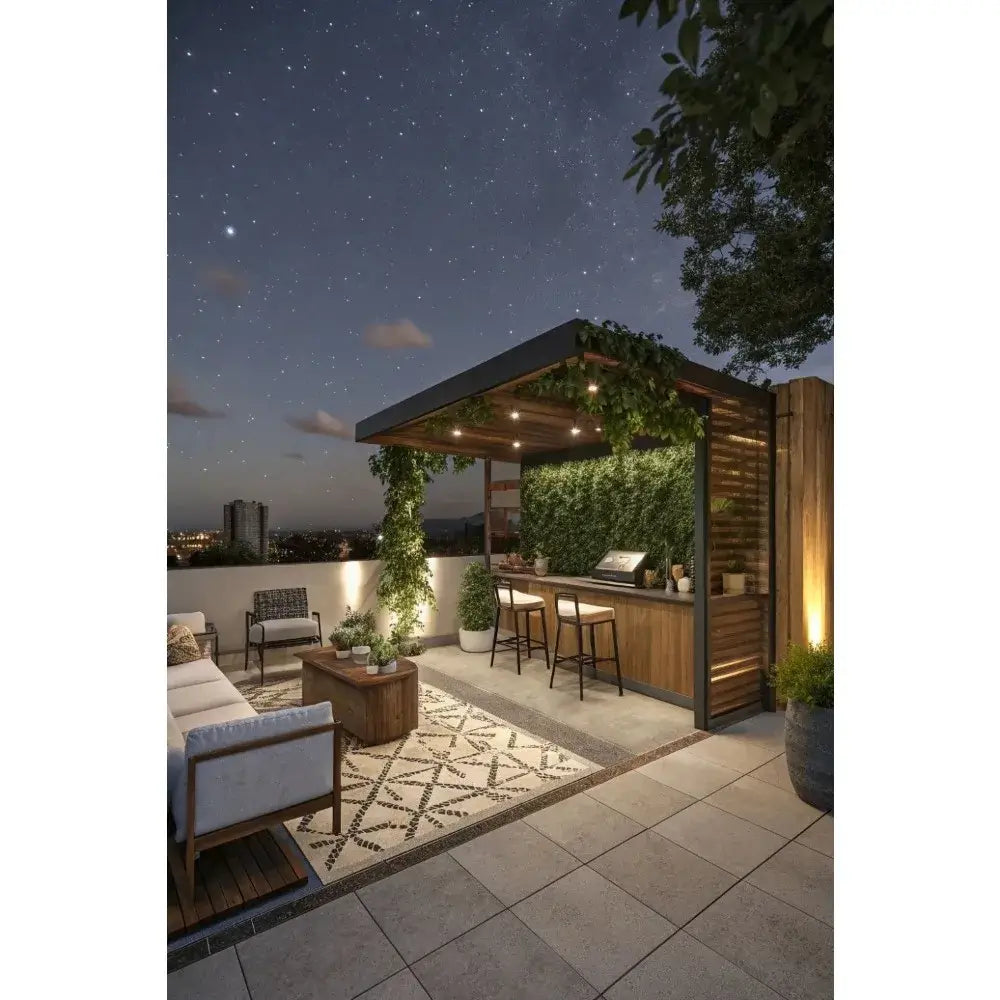 stainless steel outdoor kitchen cabinet with modern design for patio garden night setting