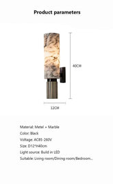 Wall-mounted light fixture with dimensions and product parameters on a white background