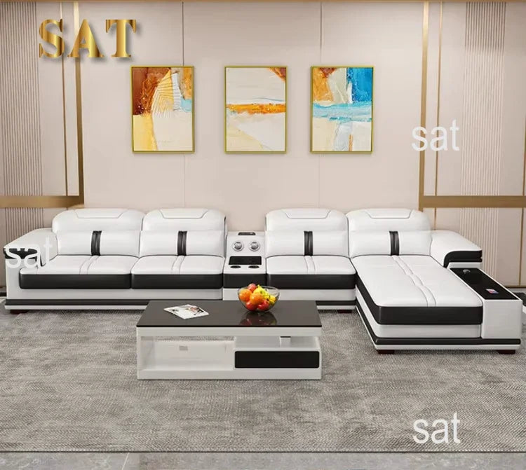 A Nordic Leather Sofa Combination Of Simple Modern Solid Wood Living Room Corner Sofa Multi-functional Storage Sofa Bed - view 5
