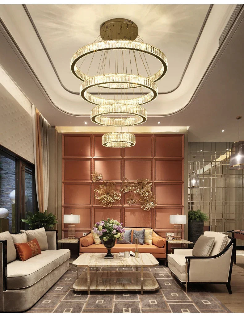 Modern Luxury Ring Crystal Led Ceiling Chandelier Living Dining Room Bedroom Lustre Decor Pendant Lights Hanging Lamp Fixture