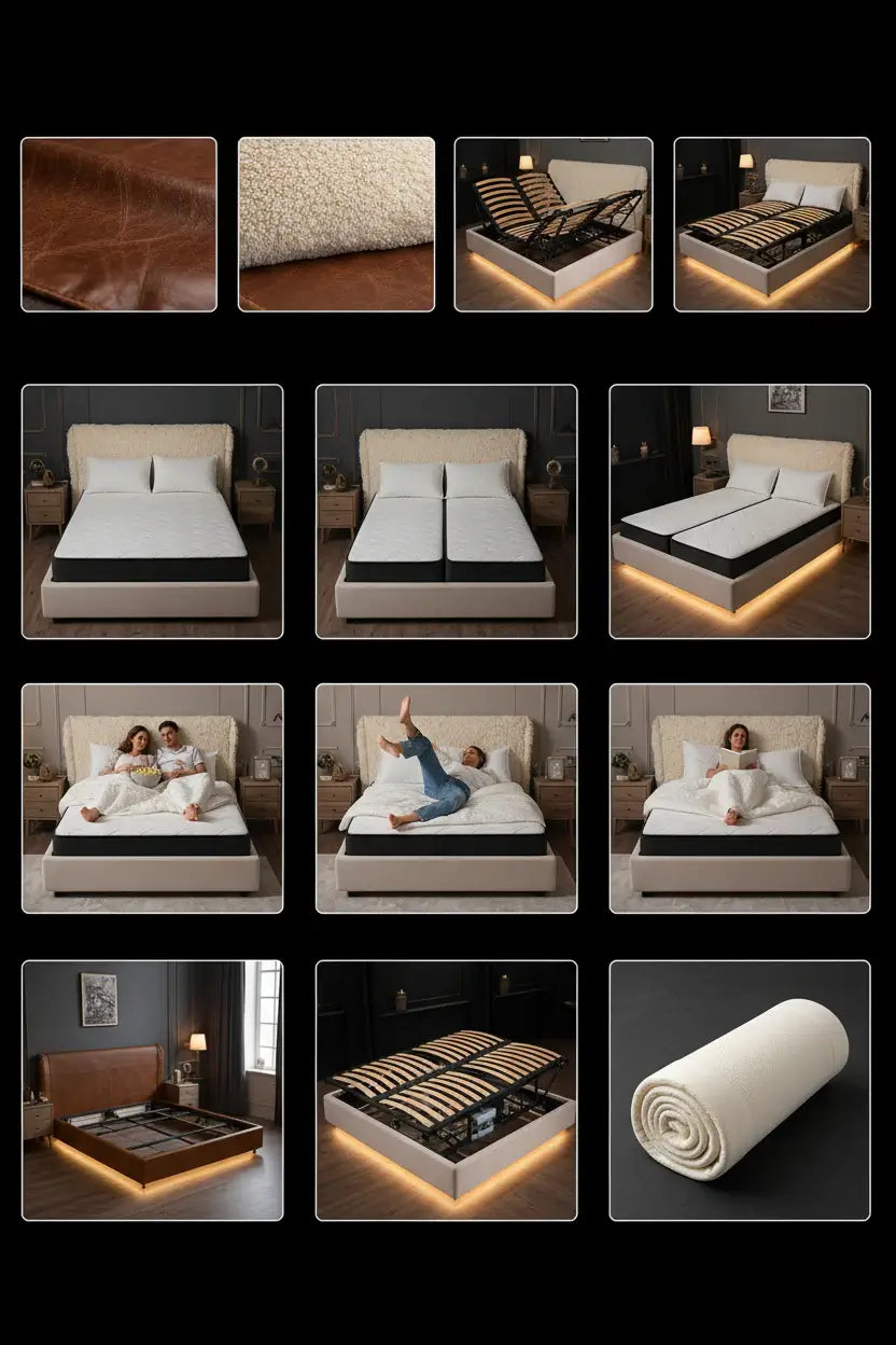 Luxury Adult Multi Functional Bed Metal Adjustable Smart Bases Bedroom Double Bed King Size Bedframe Camas De Casal Furniture