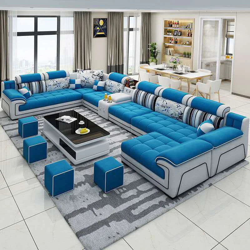 Modern Living Room Lounge 7 Seats U-Shaped Sofa Set Furniture L-Shaped Combination Sofa Luxury Microfiber Fabric Modular Sofa - view 1