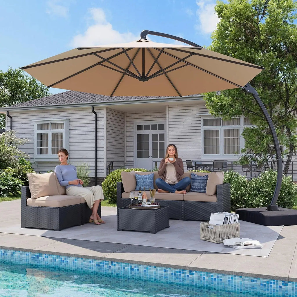 11 FT Cantilever Umbrella with Base Included, Patio Large Aluminum Offset Umbrella Windproof with 360°Rotation,, Customized - view 6