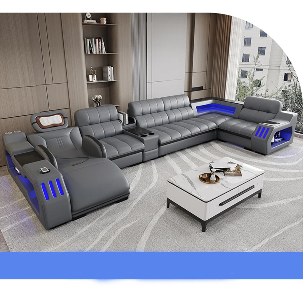 Modern Sectional Sofa Bed with LED Light, Electric Recliner and Massage