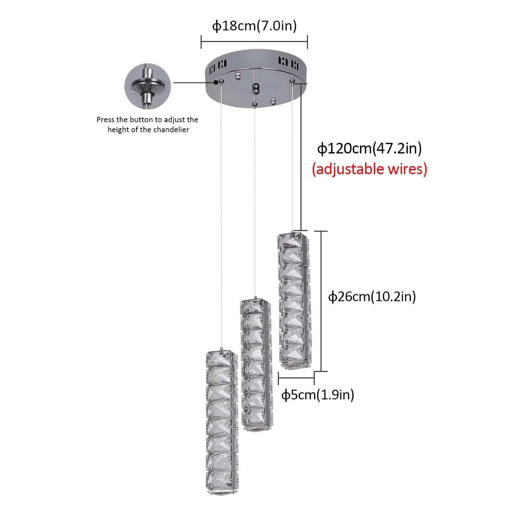 VETRULUS Nordic K9 Crystal LED Chandelier with adjustable height and sparkling crystal accents for modern interiors