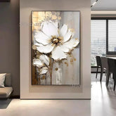Decorative floral painting in a modern living room setting