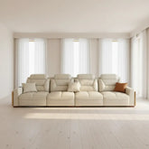 Premium Italian genuine leather sectional sofa with USB and Bluetooth in a modern living room setting.