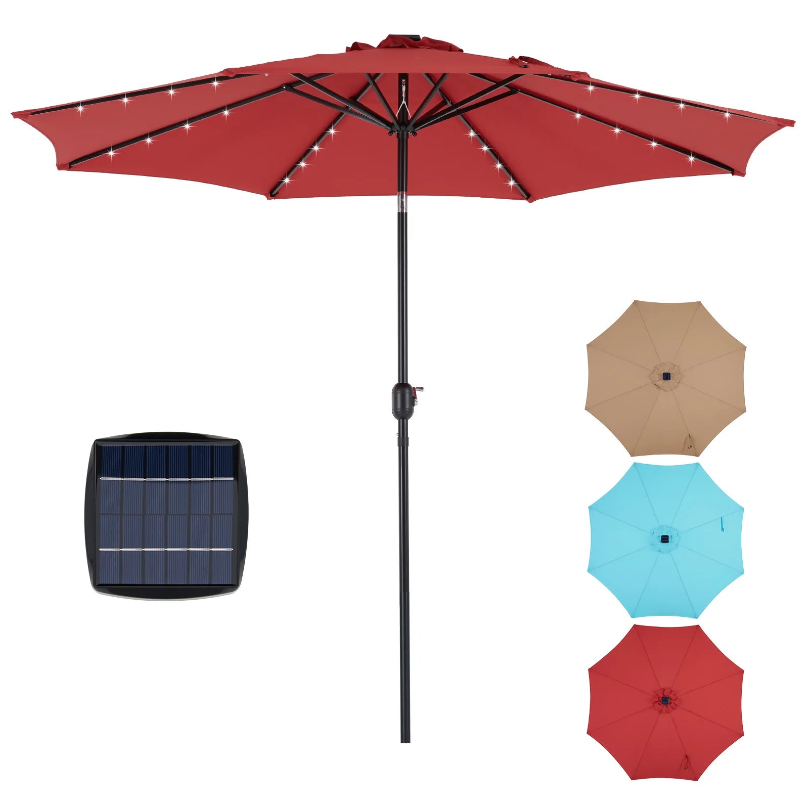 JHK 10FT Solar Patio Umbrella with 32 LED Lights UV-Resistant Outdoor Table Umbrella with Tilt and Crank for Backyard Garden - view 1