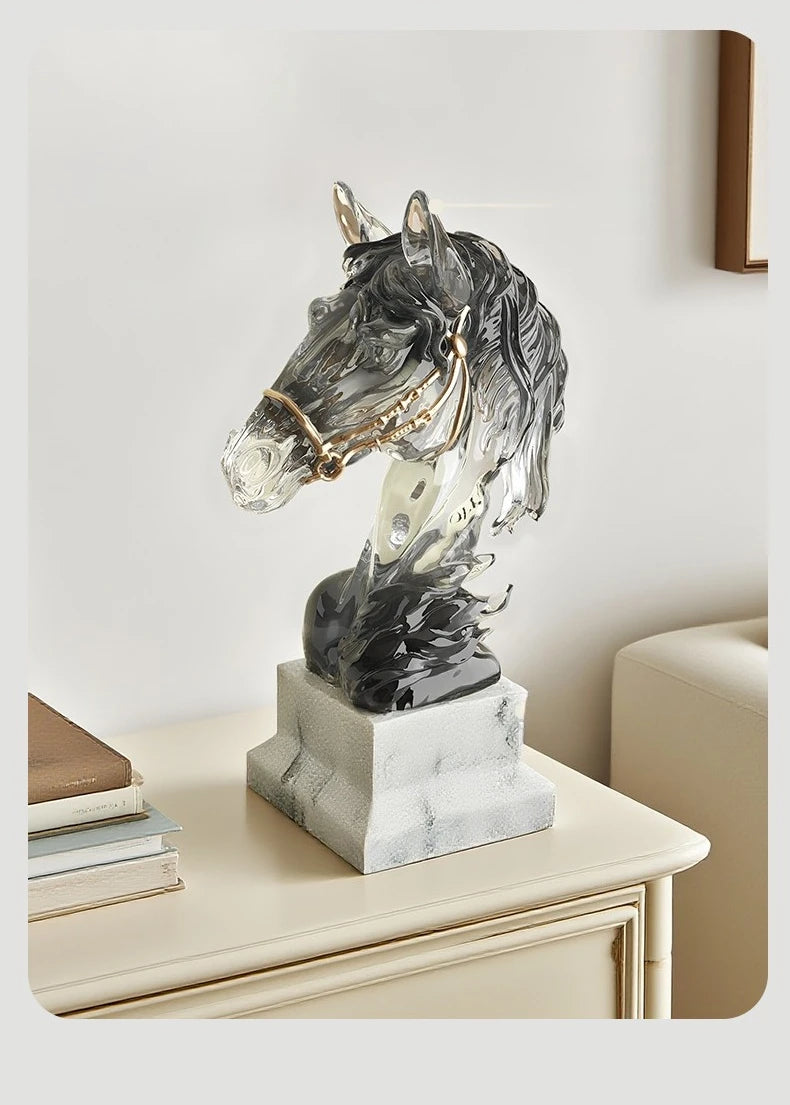 Luxury Resin Horsehead Ornament Art Design Sculptures and Figurines Living Room Decoration Accessories for Home Decor