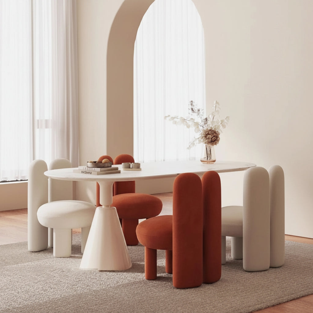Art-Style Rock Slab Dining Table Set with Carbon Steel Frame and Chairs