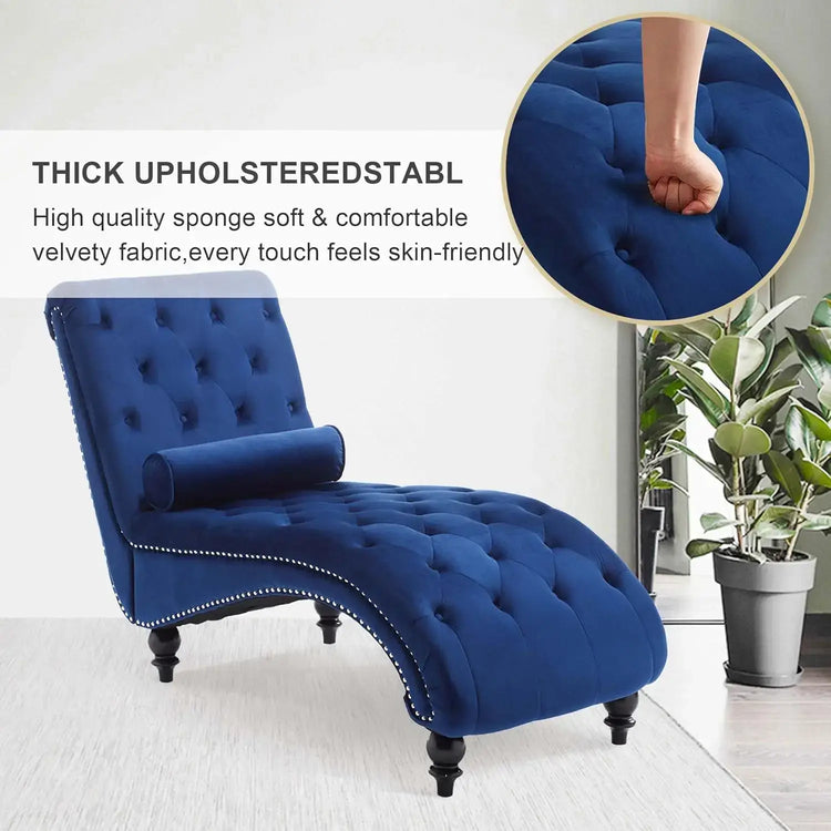 Velvet Chaise Lounge Indoor,Button-Tufted Upholstered Chaise Lounge Chair with Pillow for Bedroom Living Room, Customized.