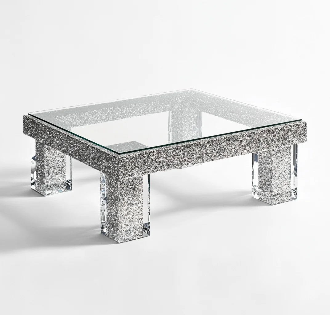 Mirrored Diamond Beveled Coffee Table | Nordic Luxury Modern - view 7