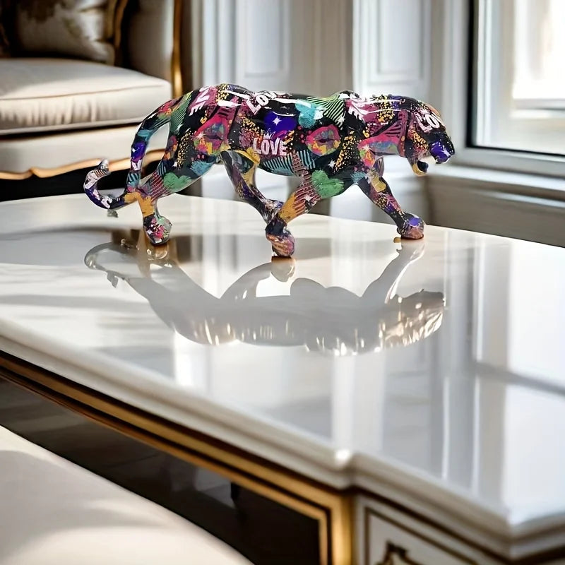 Luxurious color-changing leopard resin statue as a beautiful statement piece for modern home decor.
