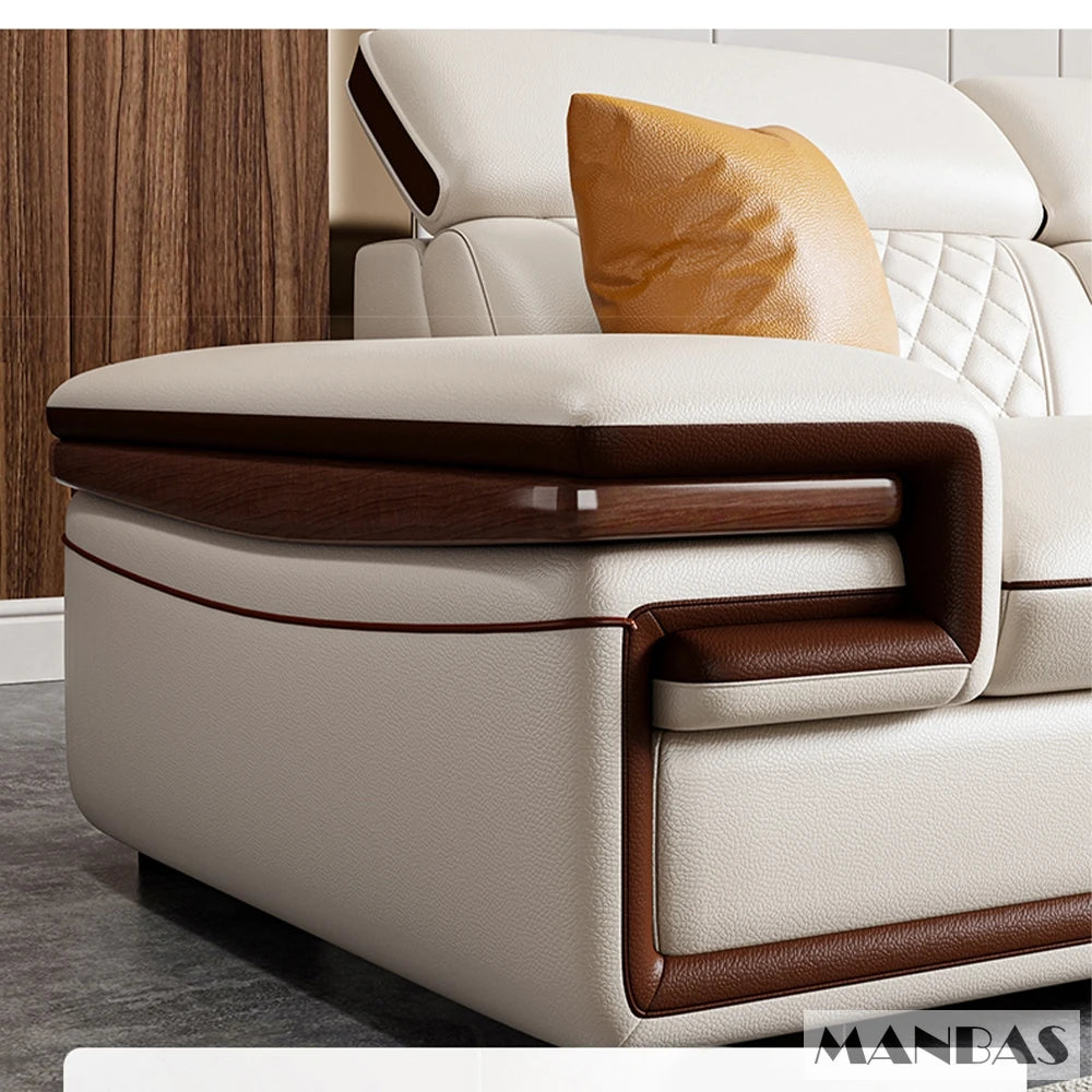 Premium Italian Genuine Leather Sofa Set, Adjustable Headrests, Bluetooth Speaker, Wireless Charger