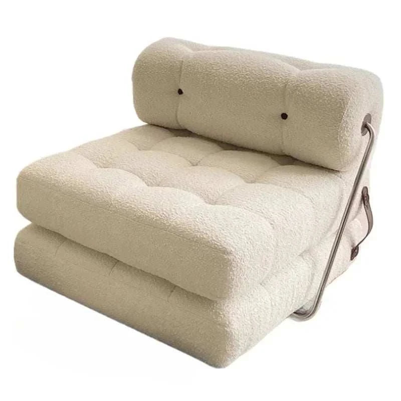 Foldable beige cushion with a backrest on a white background