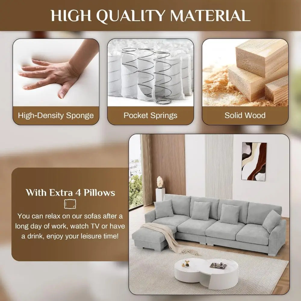 Oversized L Shaped Sectional Sofa Couch,5 Seat with Convertible Ottoman