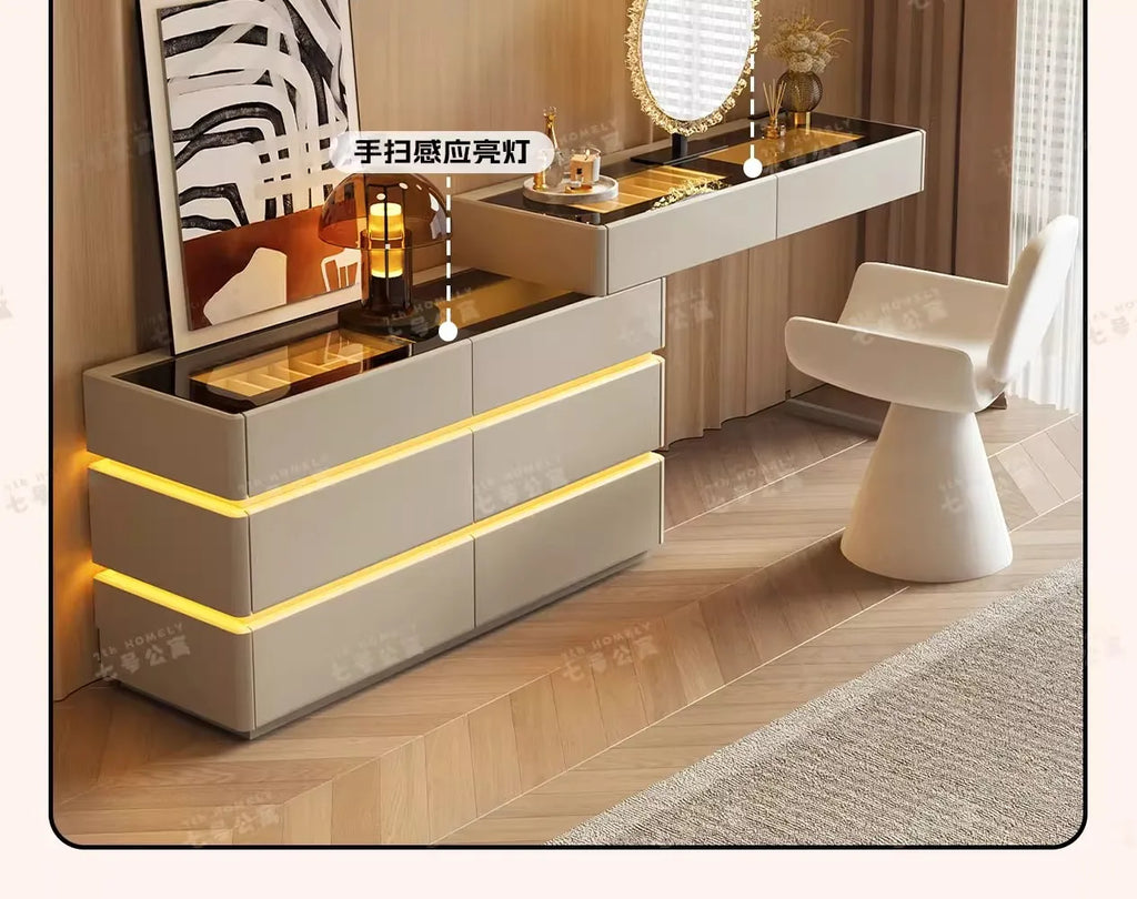 Nordic Solid Wood Dressers Bedroom Modern Dressing Table Drawer Integrated Home Small Apartment Makeup Table with LED Mirror - view 34