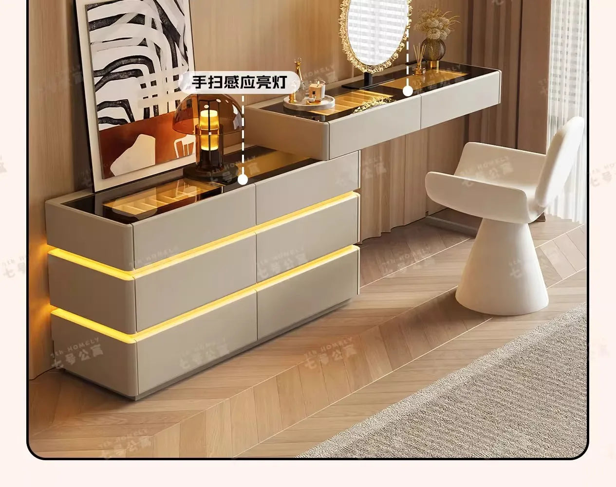Nordic Solid Wood Dressers Bedroom Modern Dressing Table Drawer Integrated Home Small Apartment Makeup Table with LED Mirror - view 34